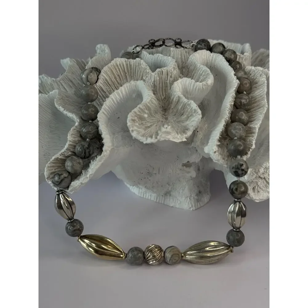 Elegant Design 925 Sterling Silver Jasper Necklace Length 18.5